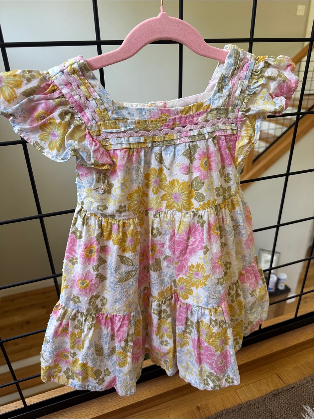 Cynthia Rowley Pink & Yellow Floral Tiered Dress